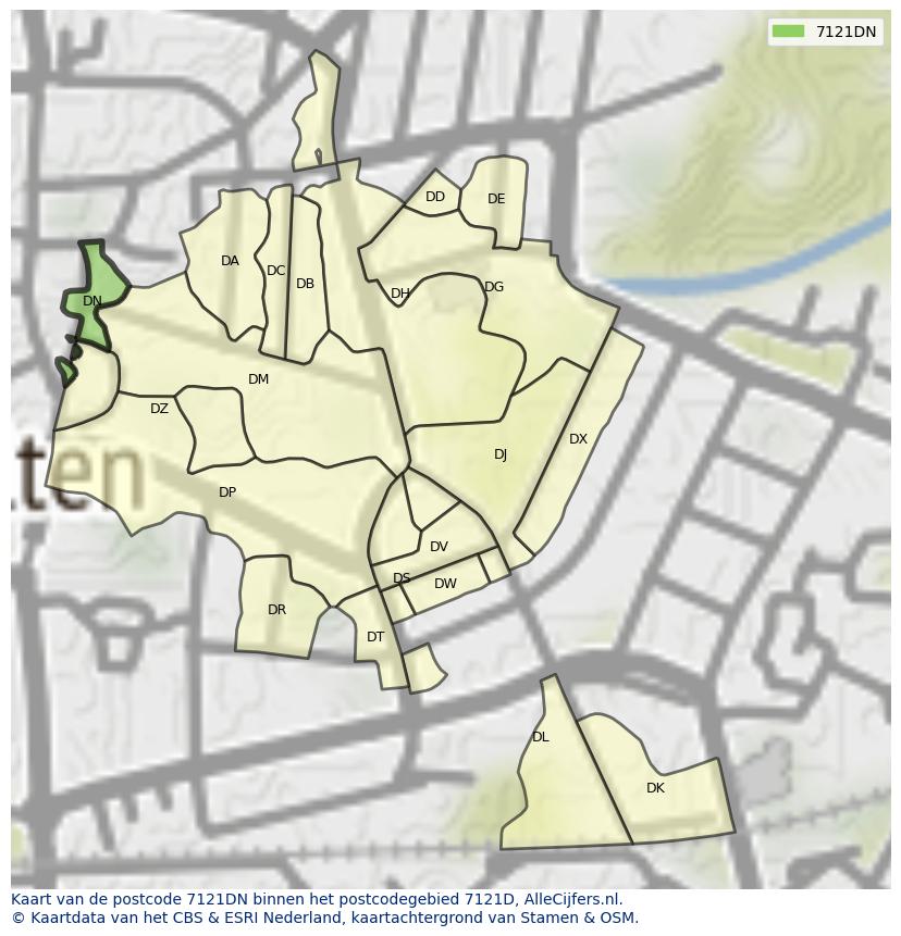 Afbeelding van het postcodegebied 7121 DN op de kaart.