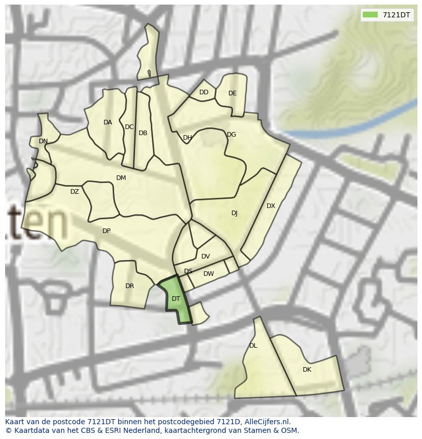 Afbeelding van het postcodegebied 7121 DT op de kaart.