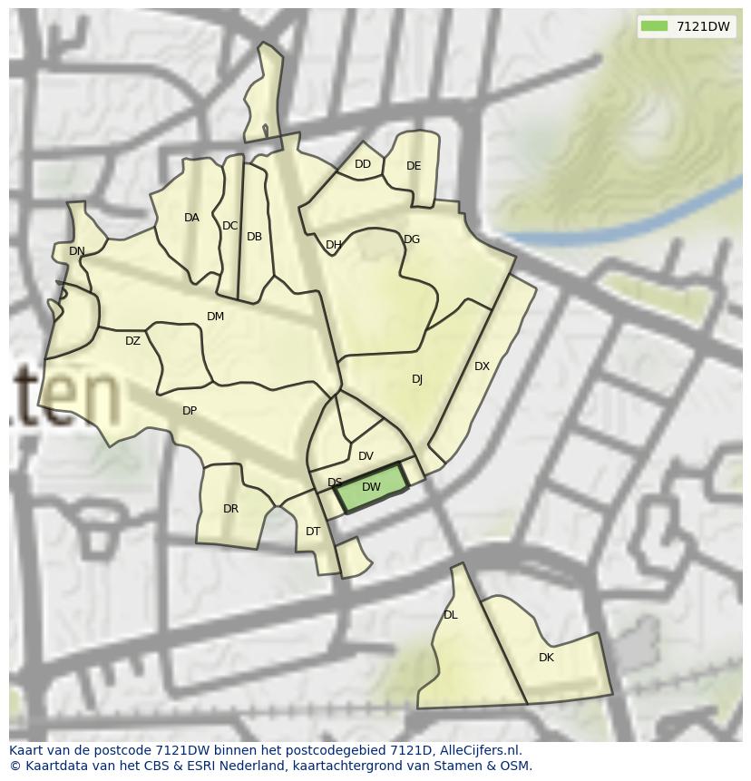 Afbeelding van het postcodegebied 7121 DW op de kaart.