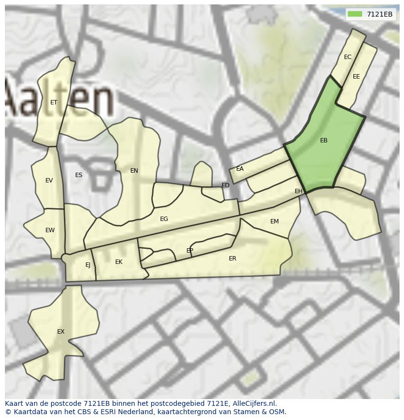 Afbeelding van het postcodegebied 7121 EB op de kaart.