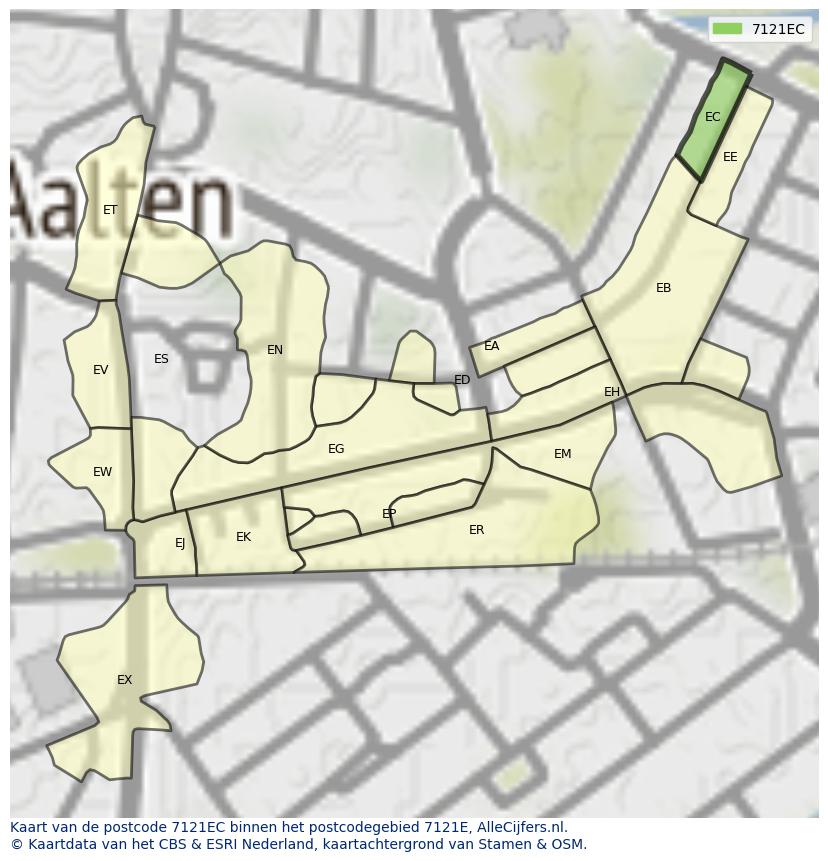 Afbeelding van het postcodegebied 7121 EC op de kaart.