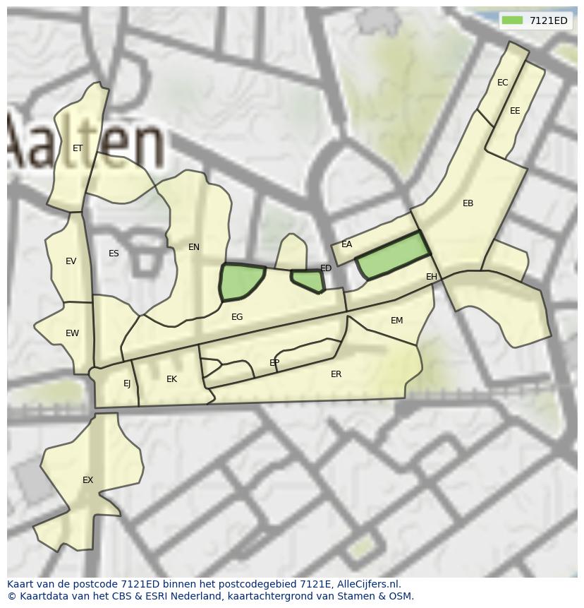 Afbeelding van het postcodegebied 7121 ED op de kaart.