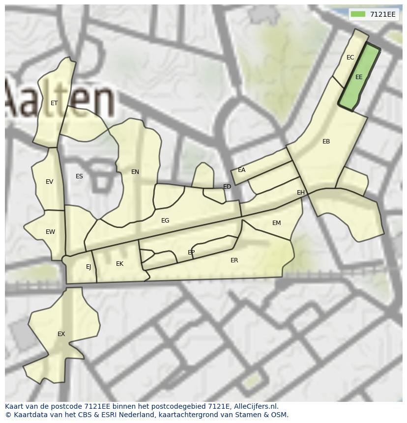 Afbeelding van het postcodegebied 7121 EE op de kaart.