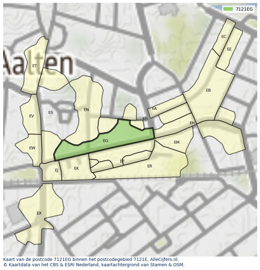 Afbeelding van het postcodegebied 7121 EG op de kaart.