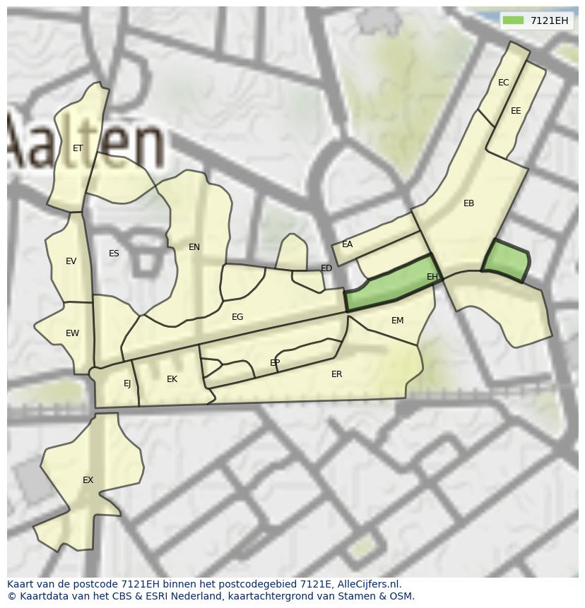 Afbeelding van het postcodegebied 7121 EH op de kaart.