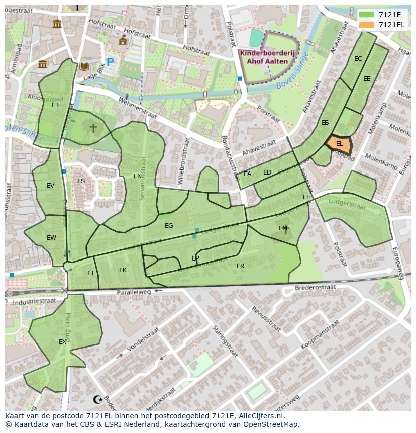 Afbeelding van het postcodegebied 7121 EL op de kaart.