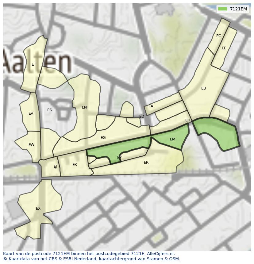 Afbeelding van het postcodegebied 7121 EM op de kaart.