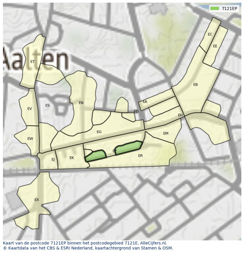 Afbeelding van het postcodegebied 7121 EP op de kaart.