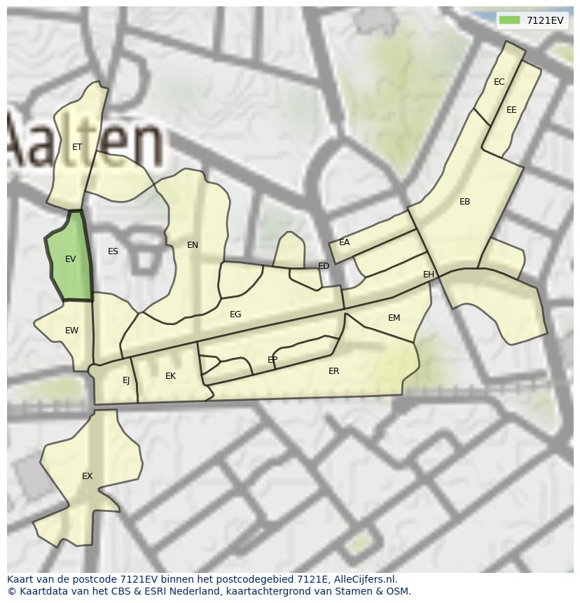 Afbeelding van het postcodegebied 7121 EV op de kaart.
