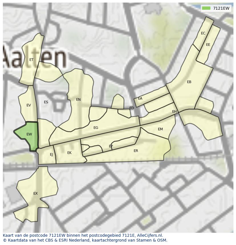 Afbeelding van het postcodegebied 7121 EW op de kaart.