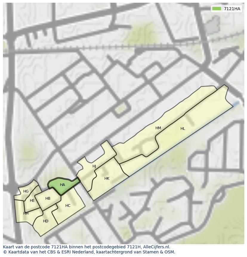 Afbeelding van het postcodegebied 7121 HA op de kaart.