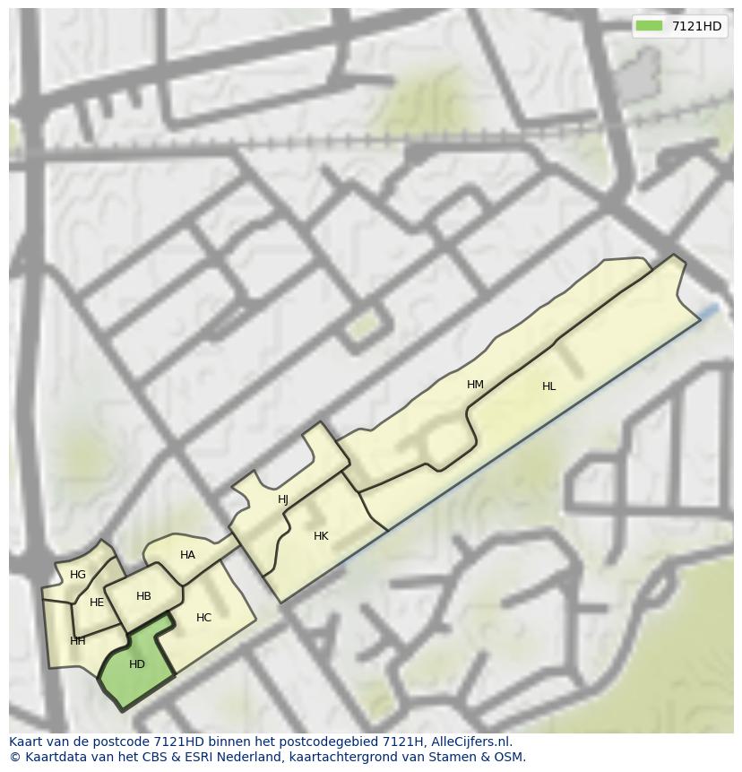 Afbeelding van het postcodegebied 7121 HD op de kaart.