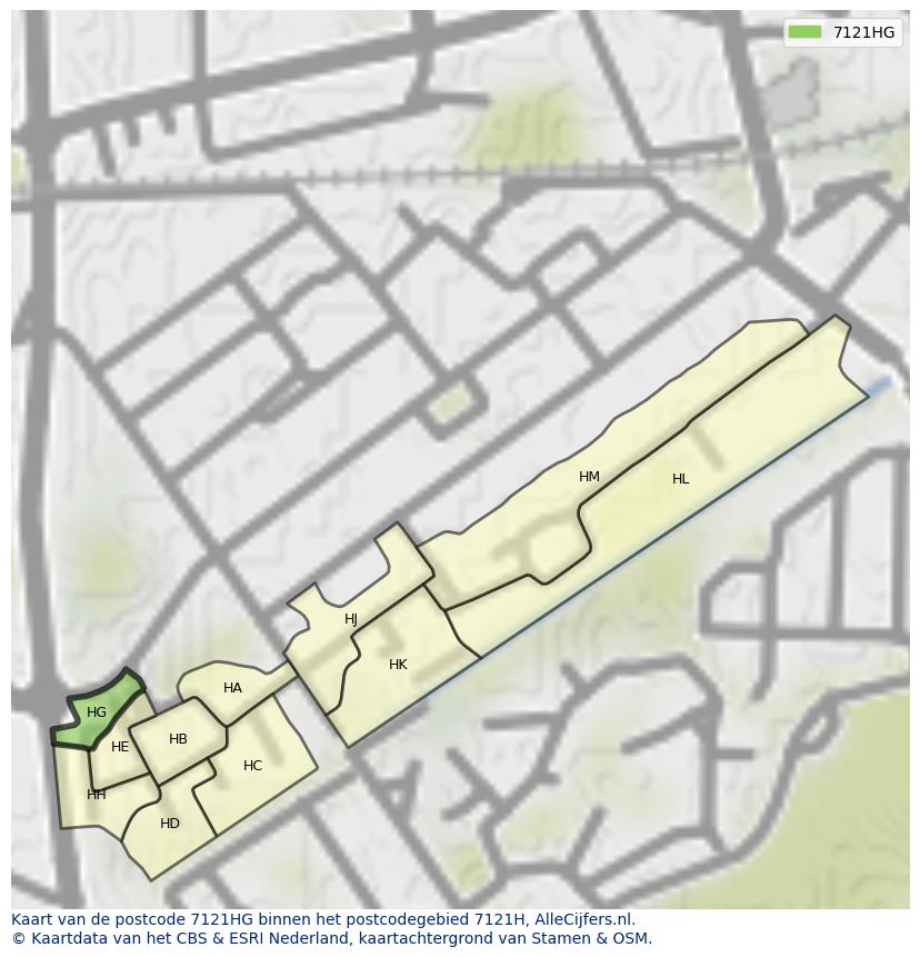 Afbeelding van het postcodegebied 7121 HG op de kaart.
