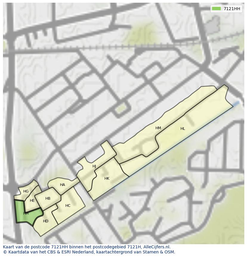 Afbeelding van het postcodegebied 7121 HH op de kaart.