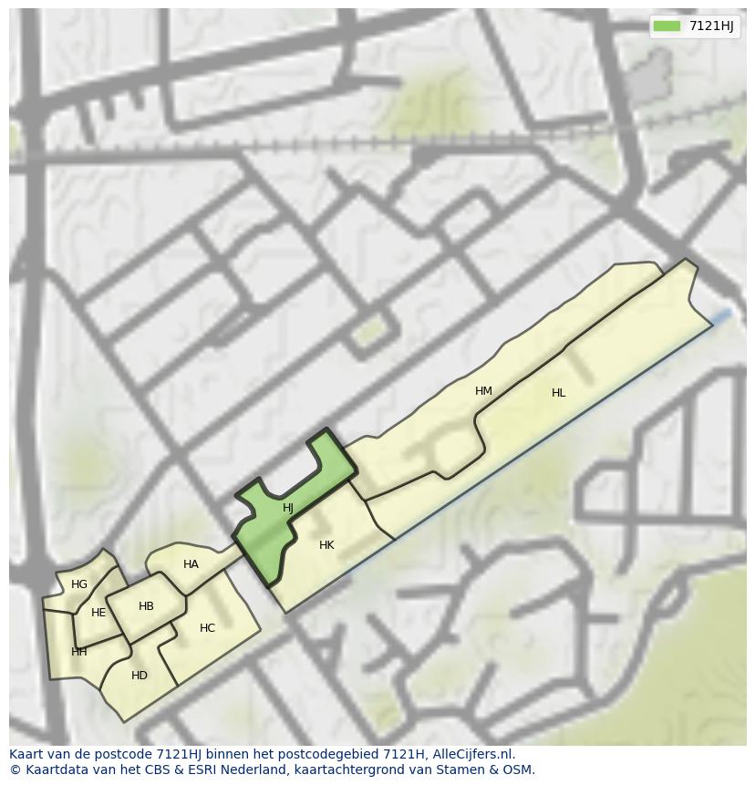 Afbeelding van het postcodegebied 7121 HJ op de kaart.