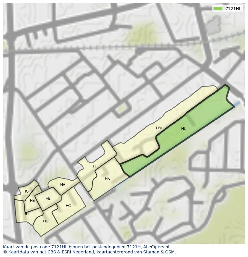 Afbeelding van het postcodegebied 7121 HL op de kaart.