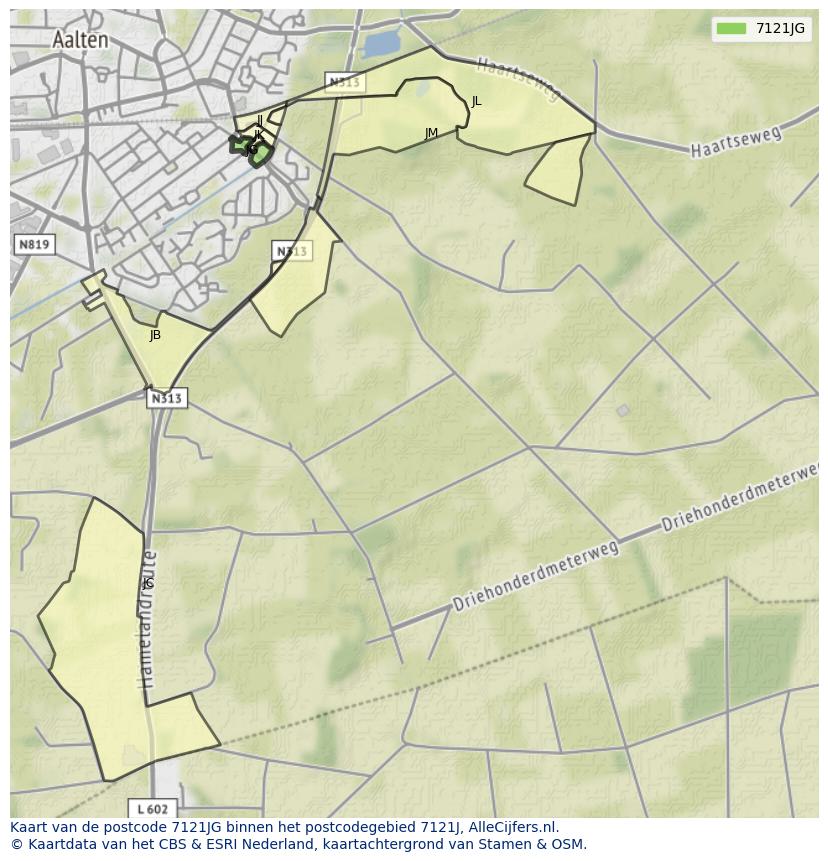 Afbeelding van het postcodegebied 7121 JG op de kaart.