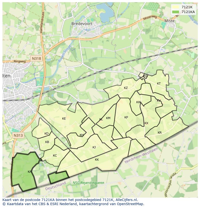 Afbeelding van het postcodegebied 7121 KA op de kaart.