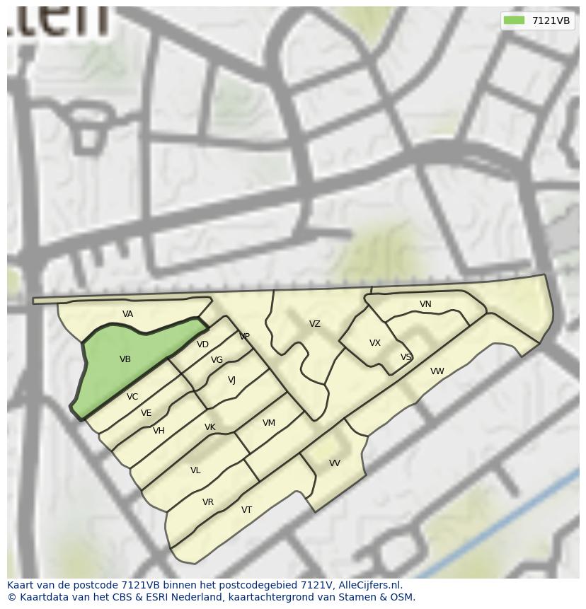 Afbeelding van het postcodegebied 7121 VB op de kaart.