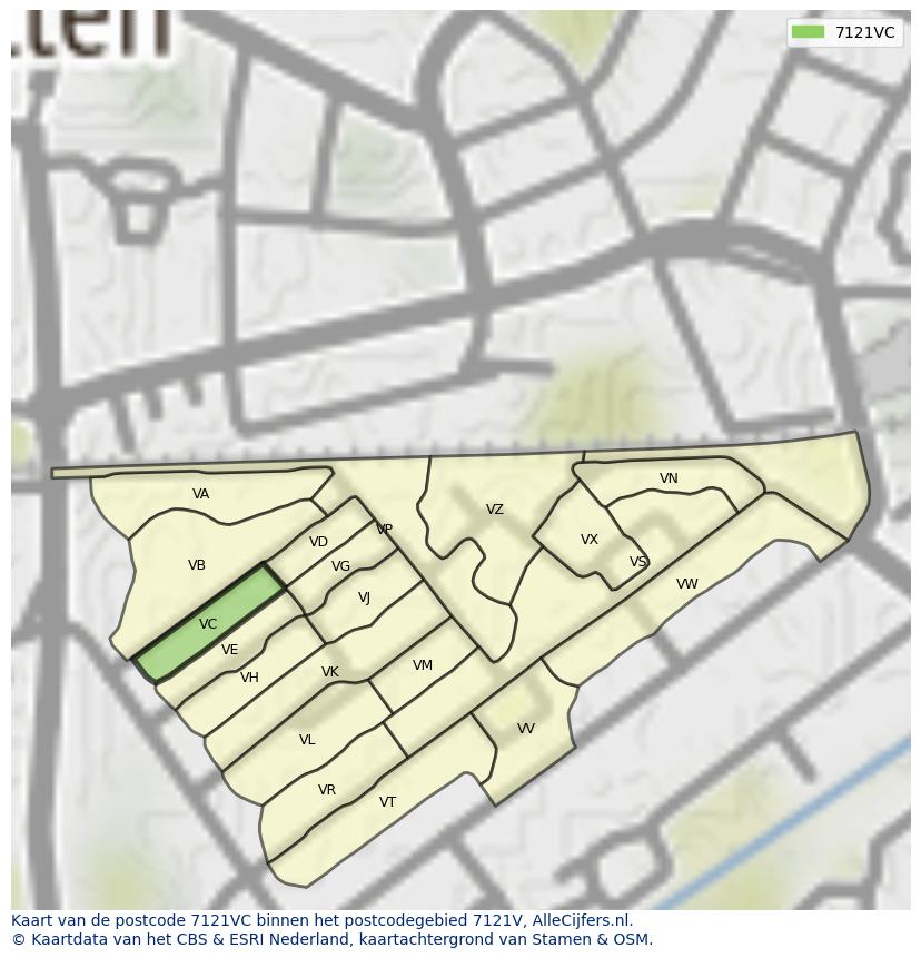 Afbeelding van het postcodegebied 7121 VC op de kaart.