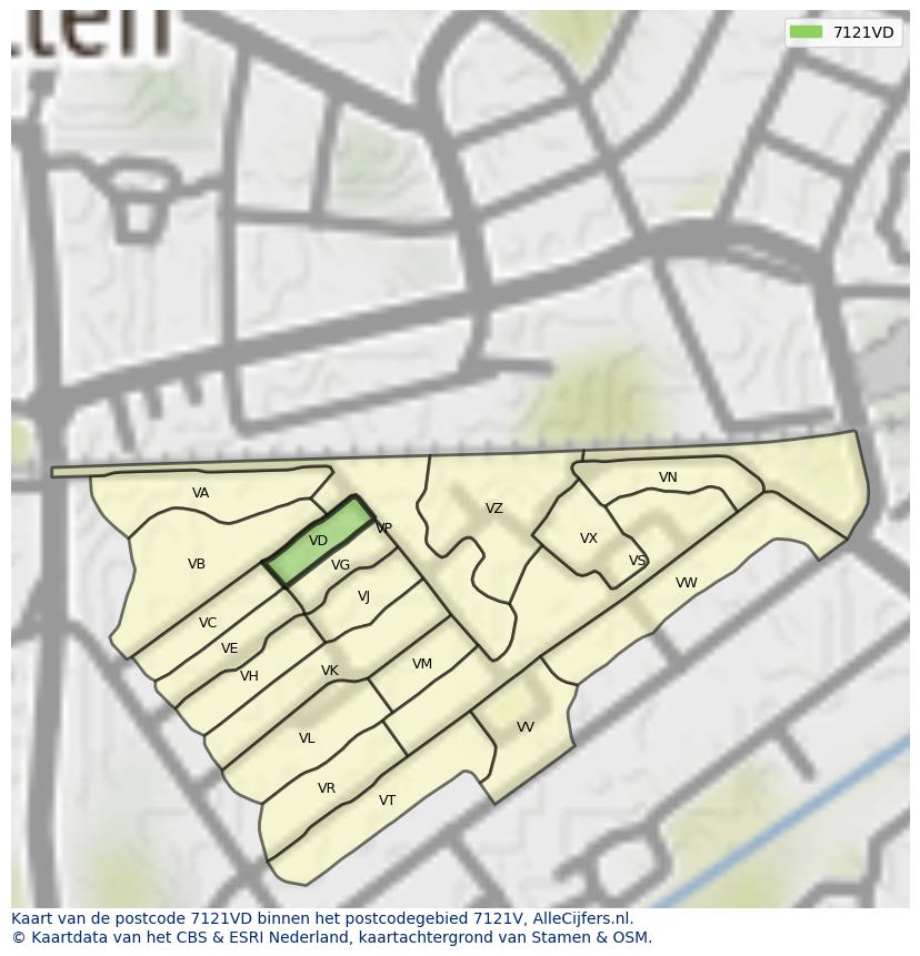 Afbeelding van het postcodegebied 7121 VD op de kaart.