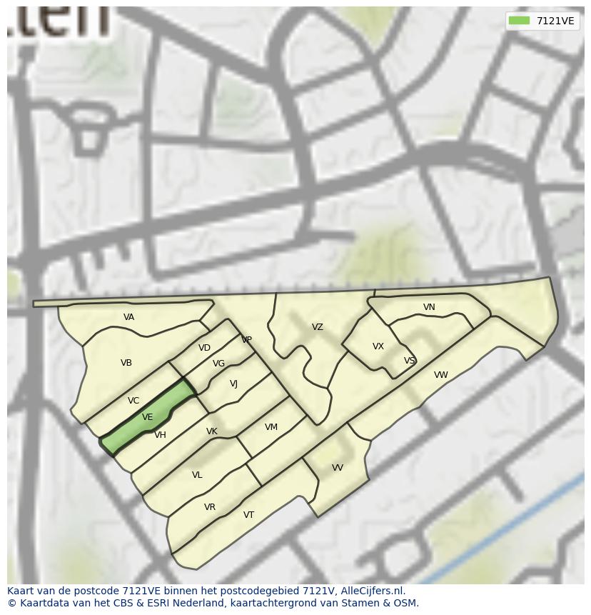 Afbeelding van het postcodegebied 7121 VE op de kaart.