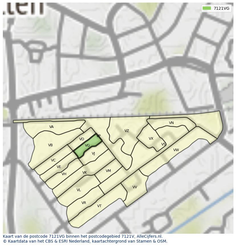 Afbeelding van het postcodegebied 7121 VG op de kaart.