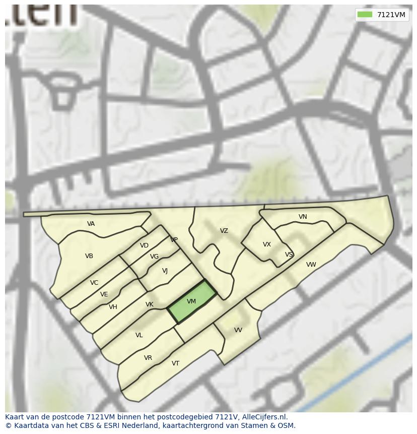 Afbeelding van het postcodegebied 7121 VM op de kaart.