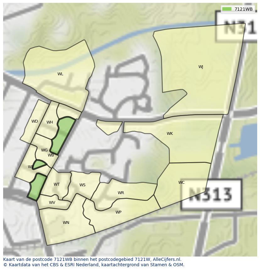 Afbeelding van het postcodegebied 7121 WB op de kaart.