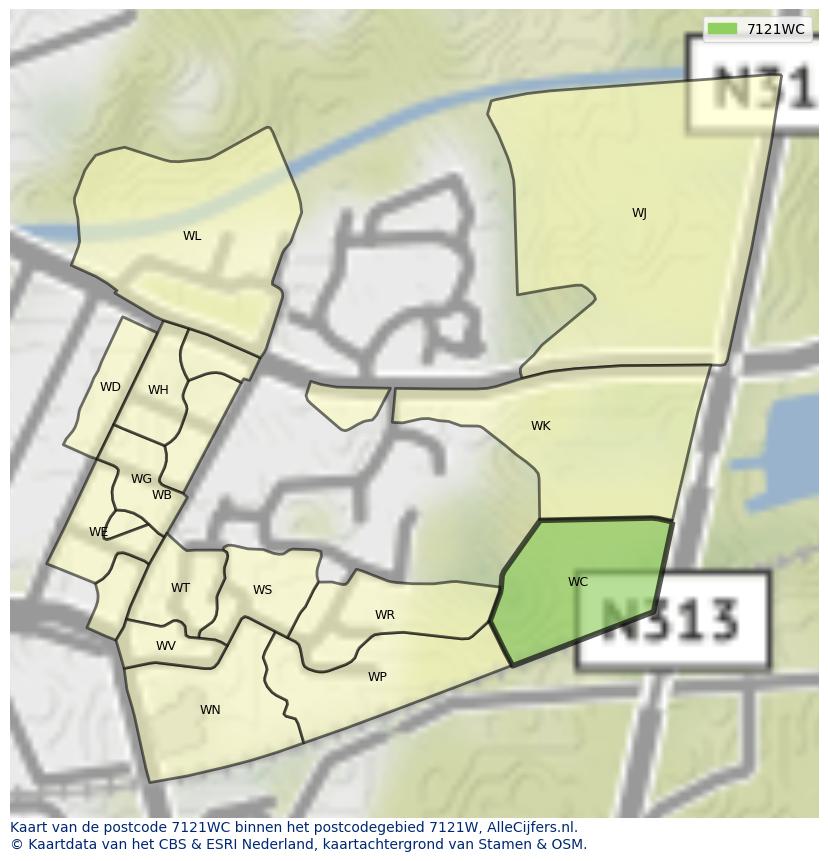 Afbeelding van het postcodegebied 7121 WC op de kaart.