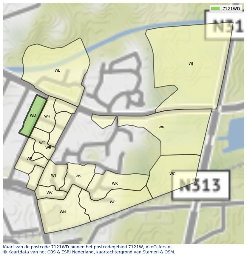 Afbeelding van het postcodegebied 7121 WD op de kaart.