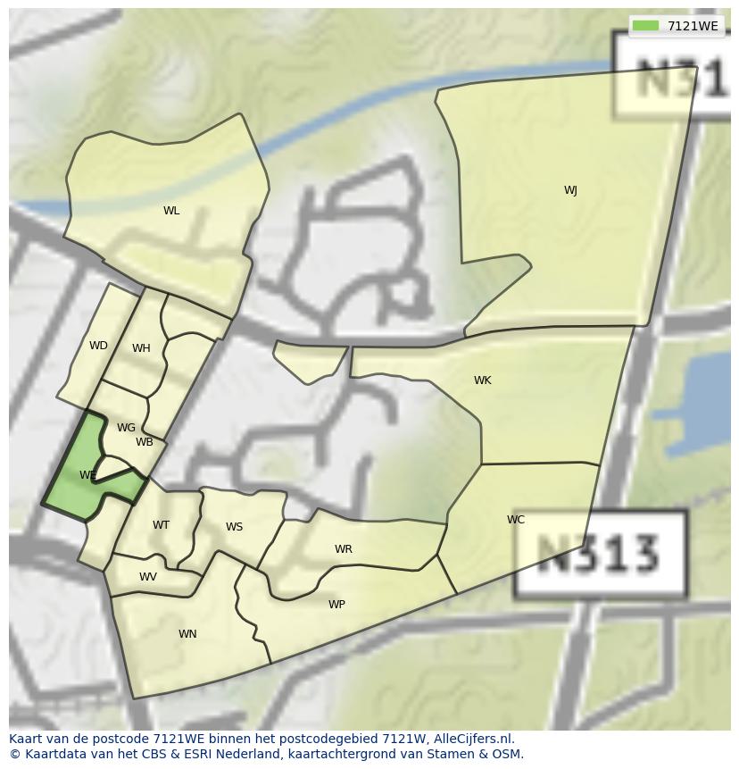 Afbeelding van het postcodegebied 7121 WE op de kaart.