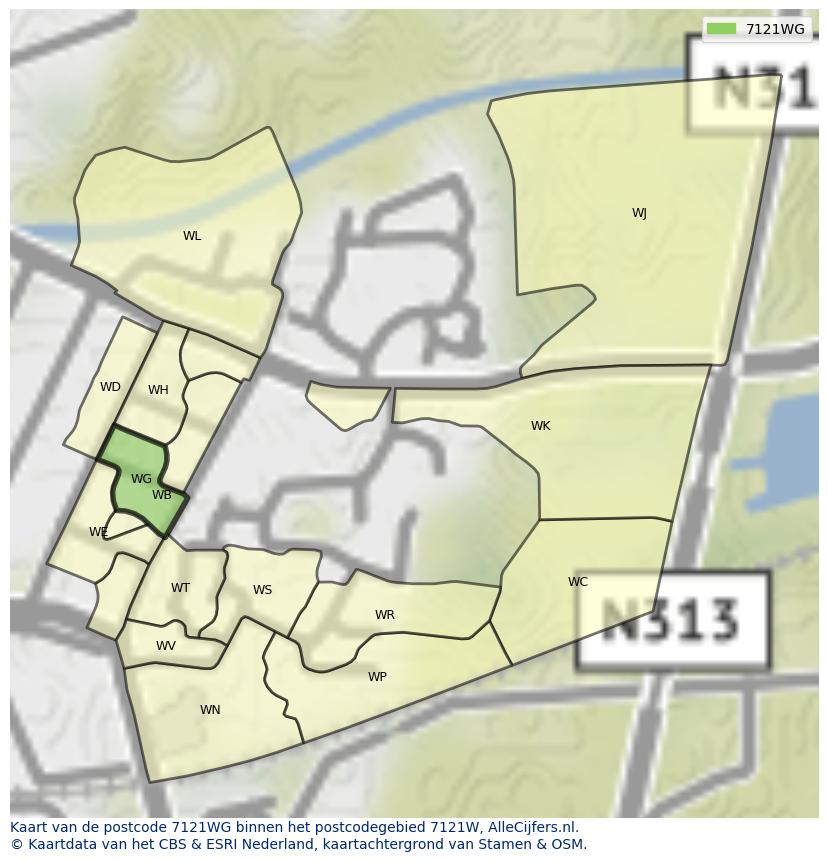 Afbeelding van het postcodegebied 7121 WG op de kaart.