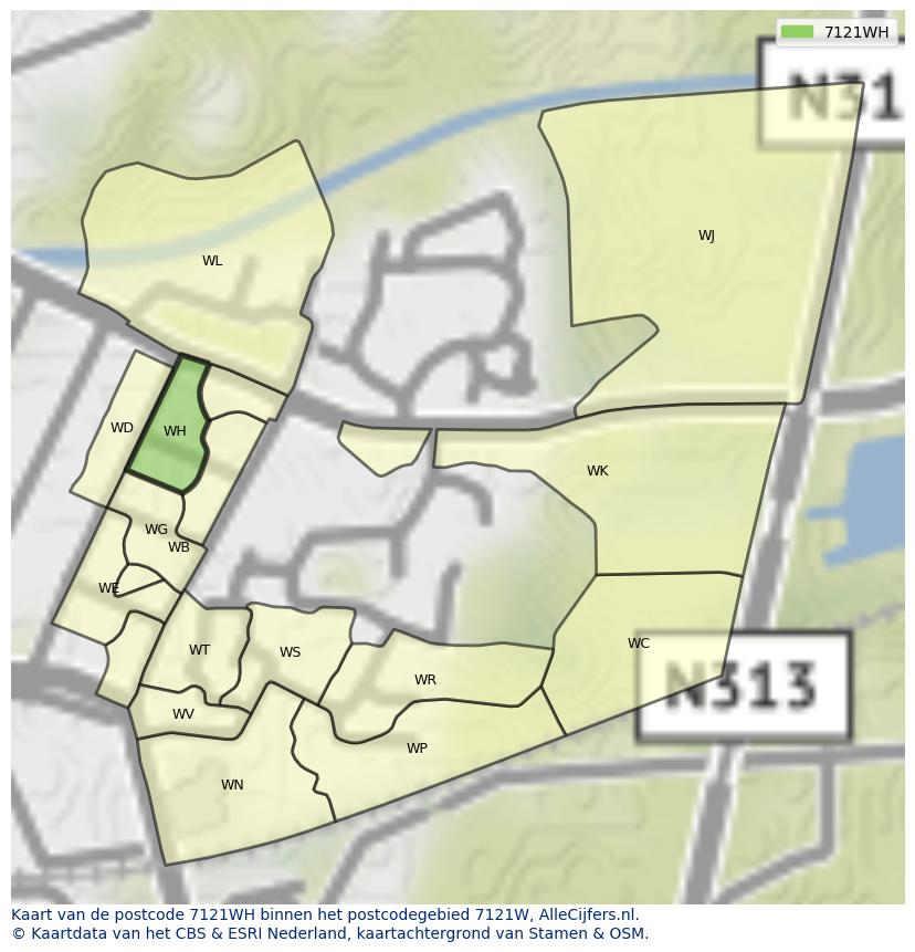 Afbeelding van het postcodegebied 7121 WH op de kaart.