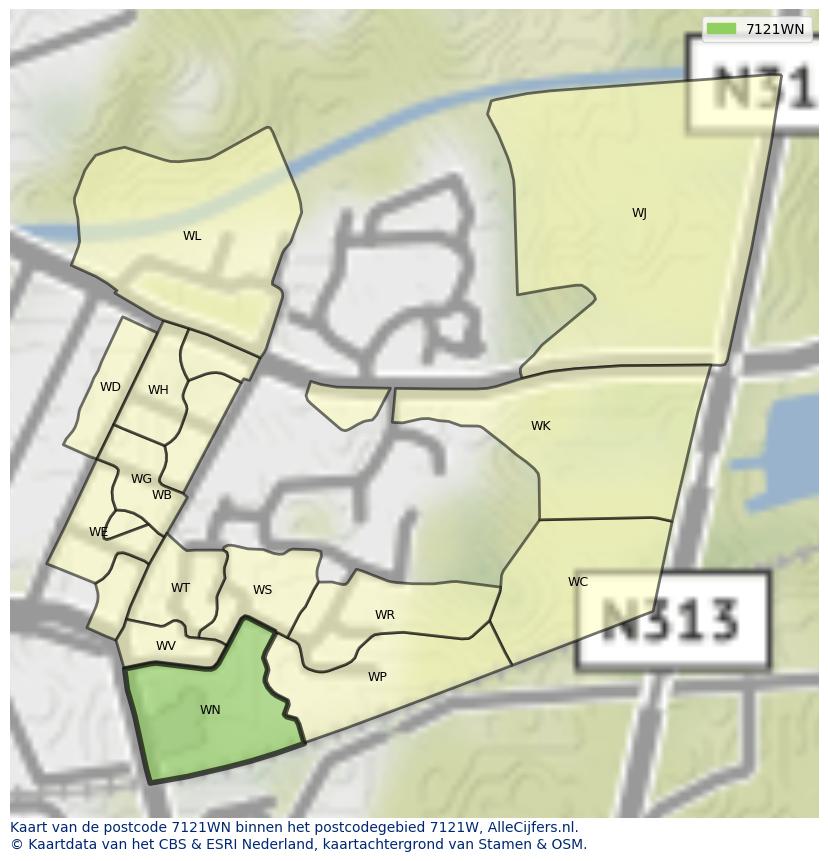 Afbeelding van het postcodegebied 7121 WN op de kaart.