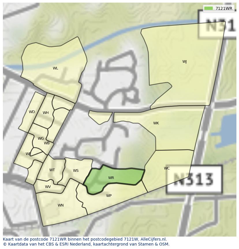 Afbeelding van het postcodegebied 7121 WR op de kaart.