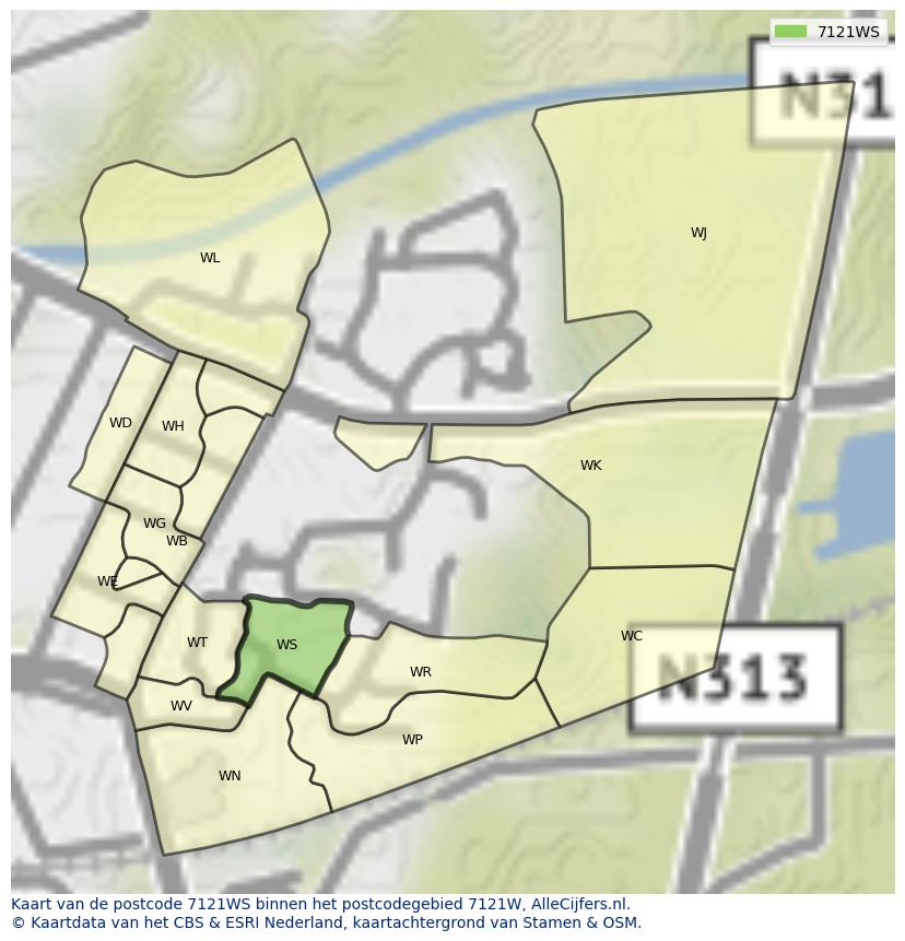 Afbeelding van het postcodegebied 7121 WS op de kaart.