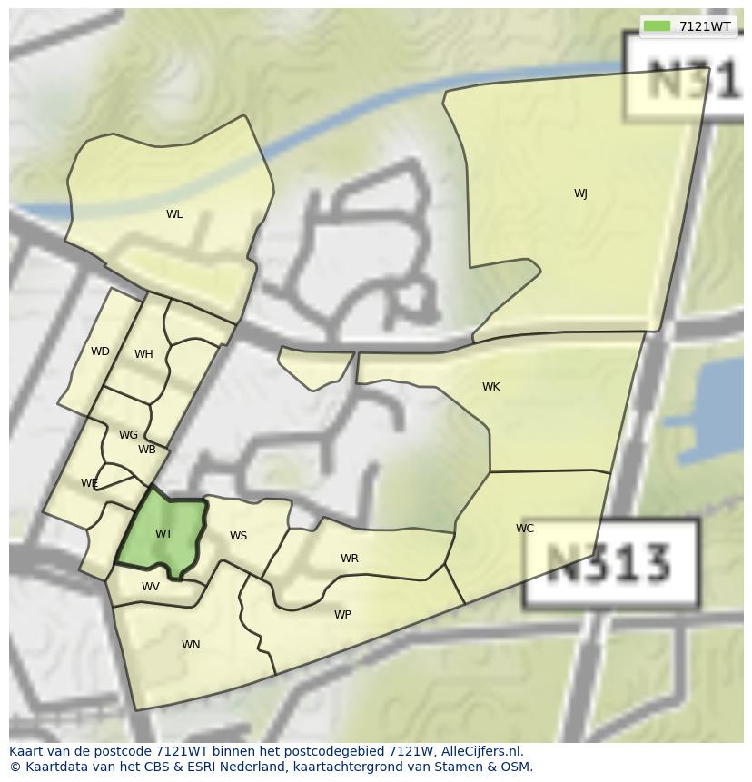 Afbeelding van het postcodegebied 7121 WT op de kaart.