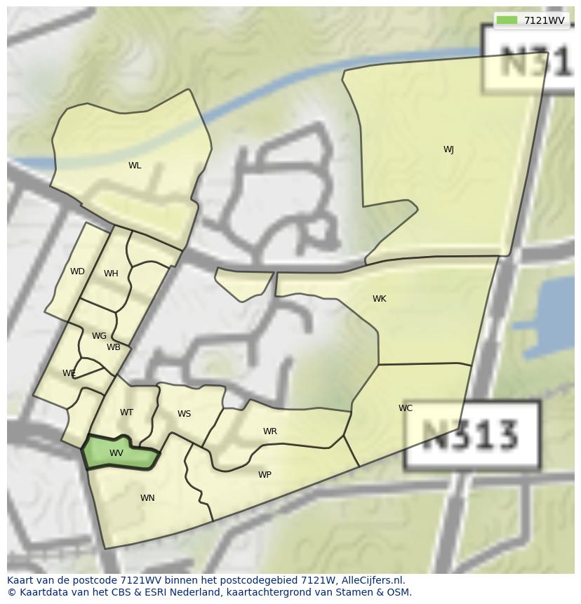 Afbeelding van het postcodegebied 7121 WV op de kaart.
