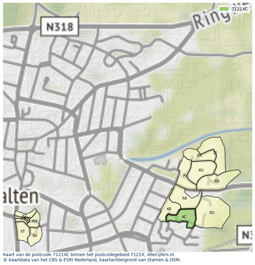 Afbeelding van het postcodegebied 7121 XC op de kaart.