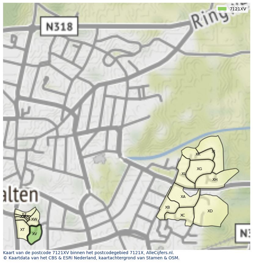 Afbeelding van het postcodegebied 7121 XV op de kaart.