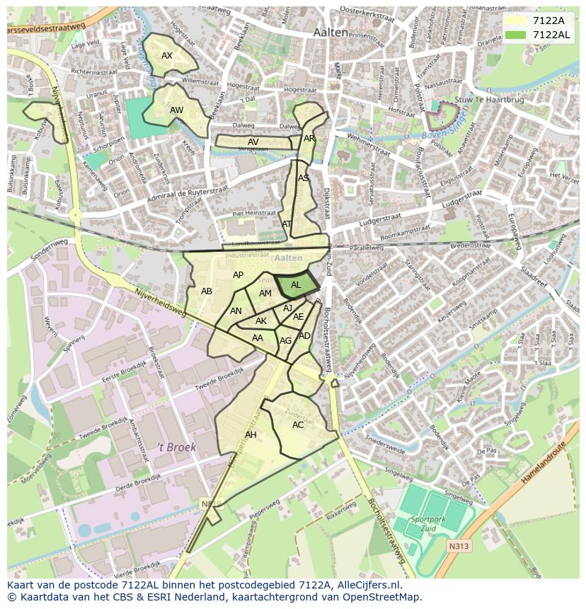 Afbeelding van het postcodegebied 7122 AL op de kaart.