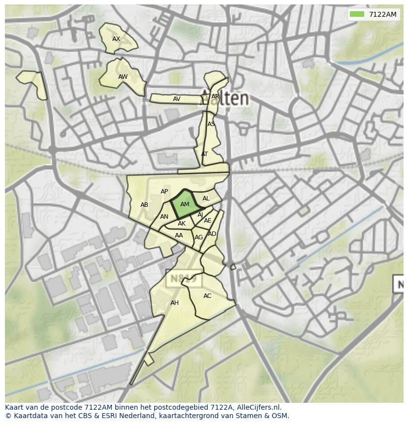 Afbeelding van het postcodegebied 7122 AM op de kaart.