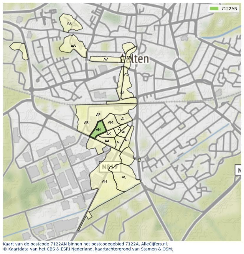 Afbeelding van het postcodegebied 7122 AN op de kaart.