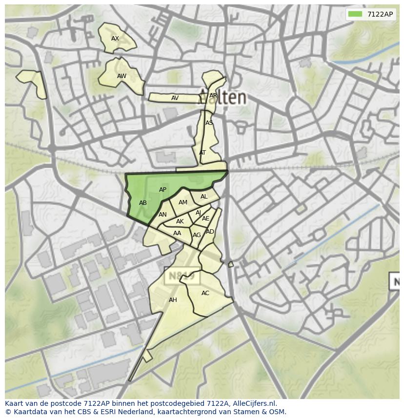 Afbeelding van het postcodegebied 7122 AP op de kaart.