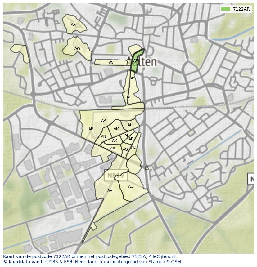 Afbeelding van het postcodegebied 7122 AR op de kaart.