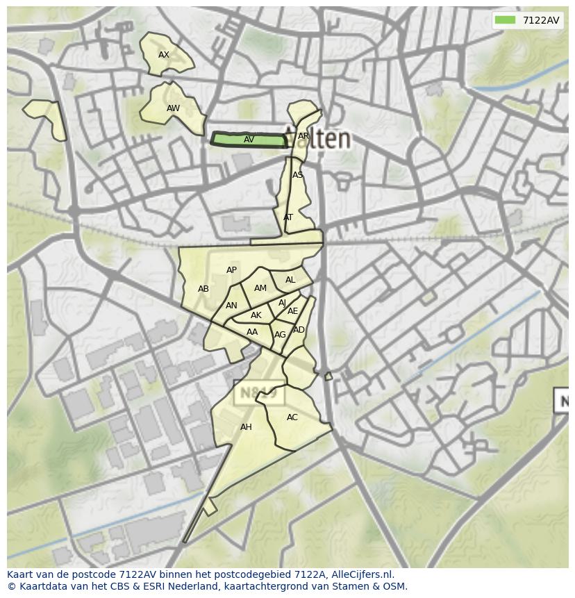 Afbeelding van het postcodegebied 7122 AV op de kaart.