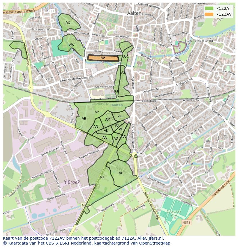 Afbeelding van het postcodegebied 7122 AV op de kaart.