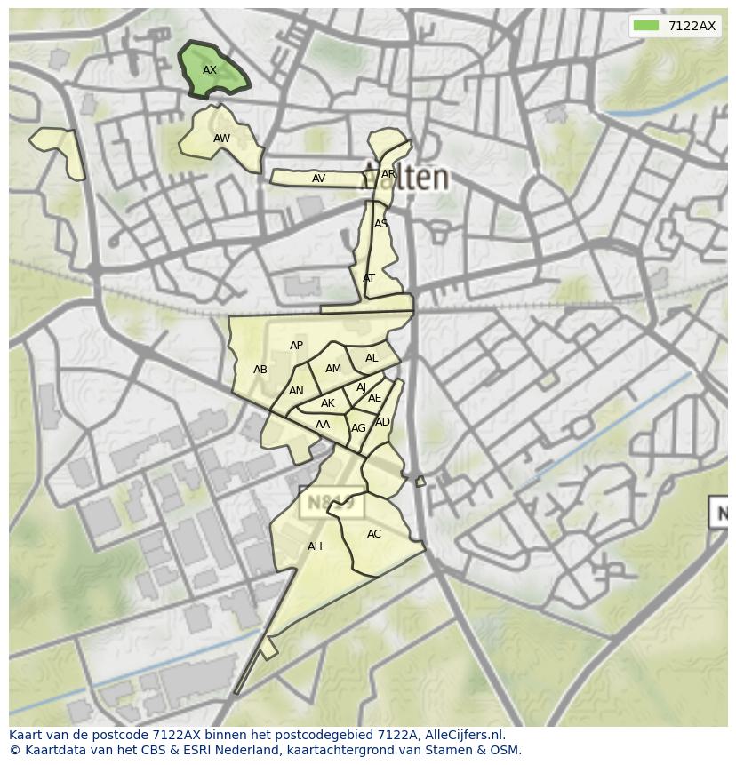 Afbeelding van het postcodegebied 7122 AX op de kaart.