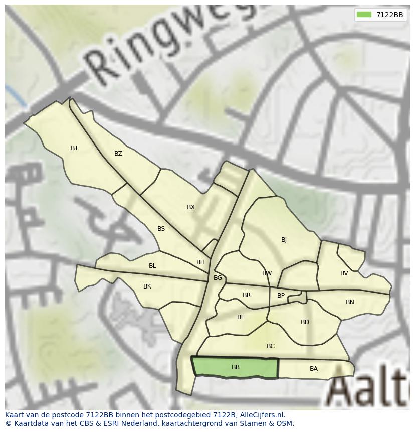 Afbeelding van het postcodegebied 7122 BB op de kaart.